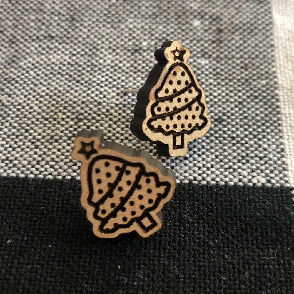 Wooden Christmas Tree Earring Studs